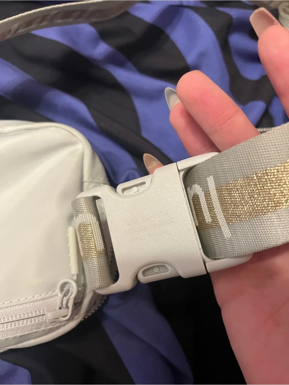 lululemon athletica white and gray Crossbody Sling Bag with Gold Logo Strap